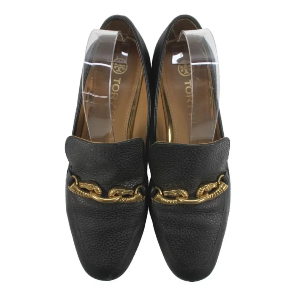 Tory Burch Womens Leather Slide On Gold Tone Loafers Black Size 7.5 Medium